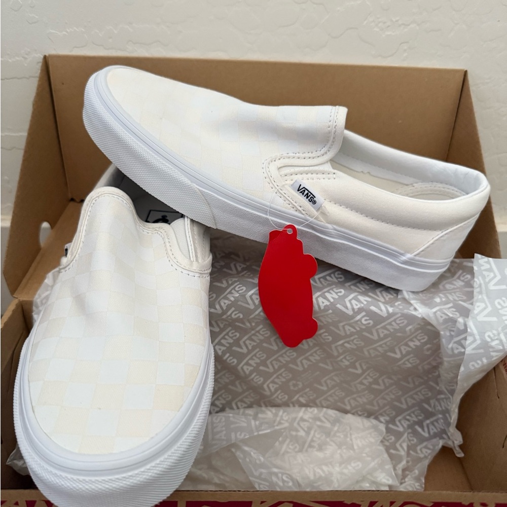 Vans Cream Checkered Slip-On Shoes